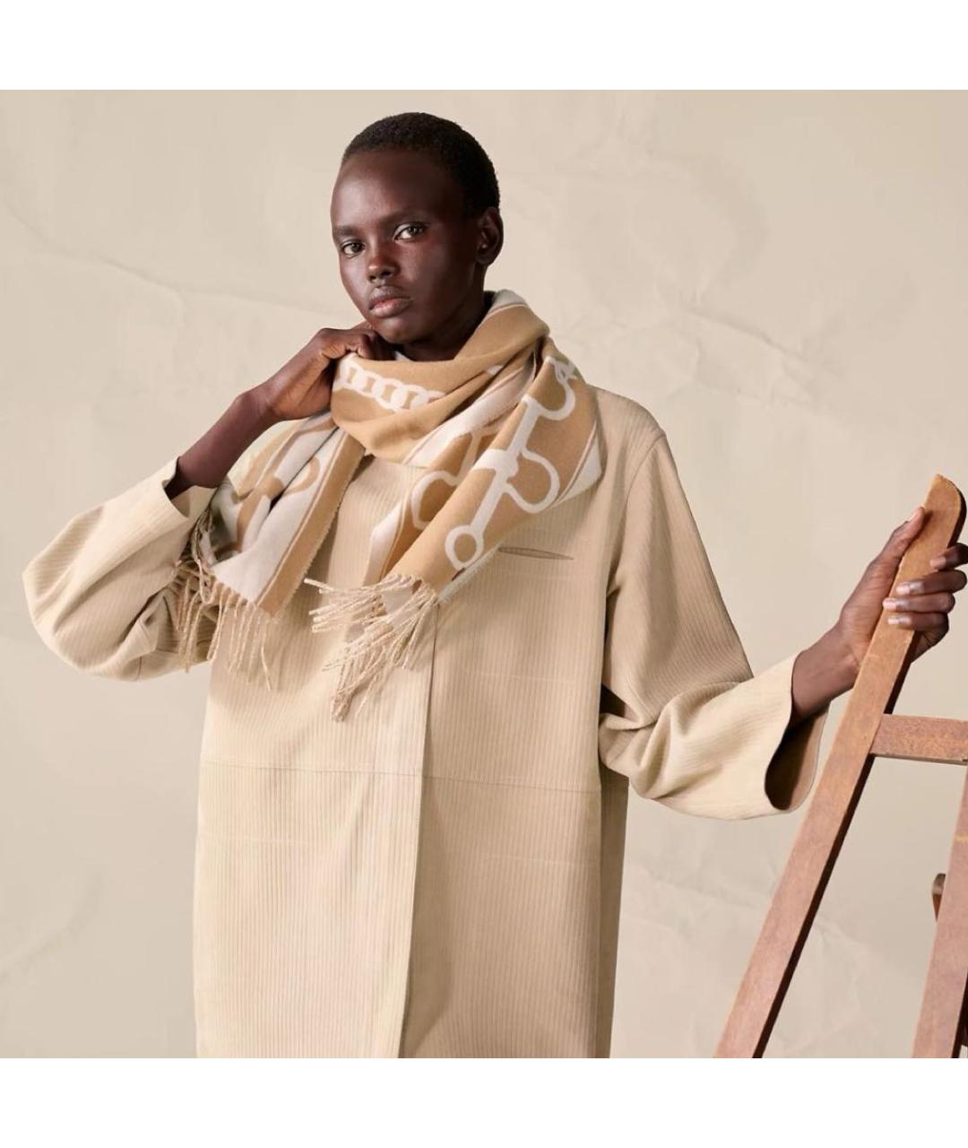 HERMES Бежевый кашемировый шарф, фото 2