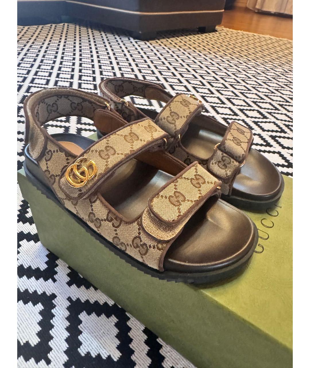 GUCCI Бежевые кожаные сандалии, фото 4
