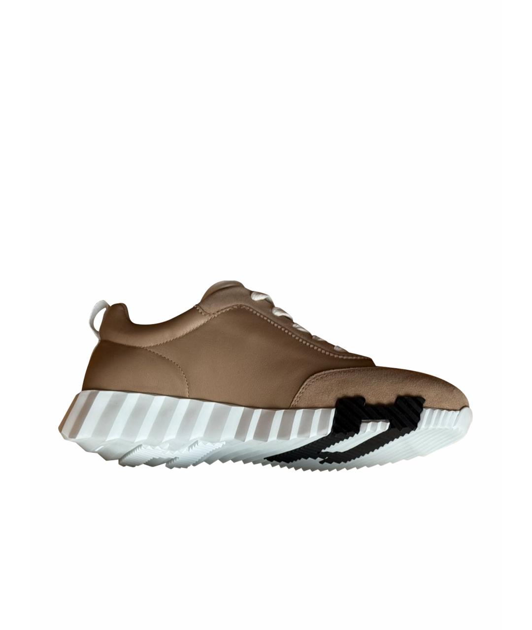 HERMES Бежевые замшевые кроссовки, фото 1