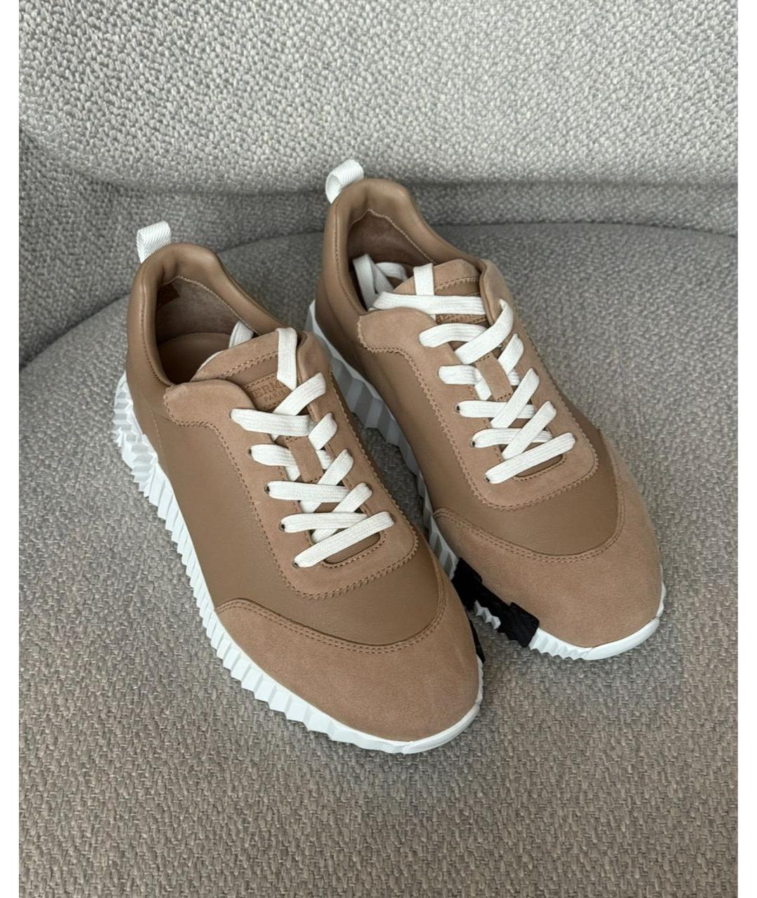 HERMES Бежевые замшевые кроссовки, фото 4
