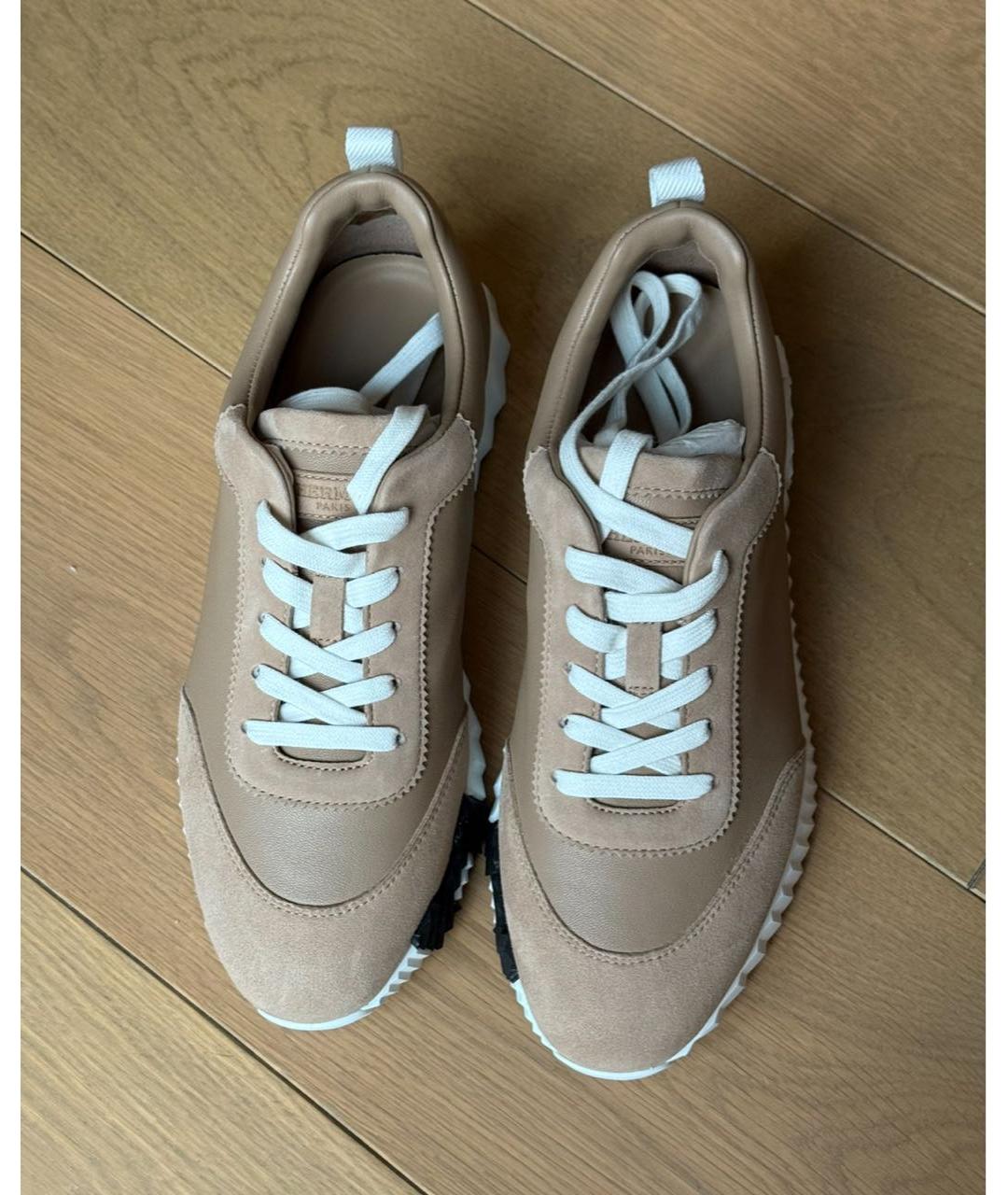 HERMES Бежевые замшевые кроссовки, фото 3