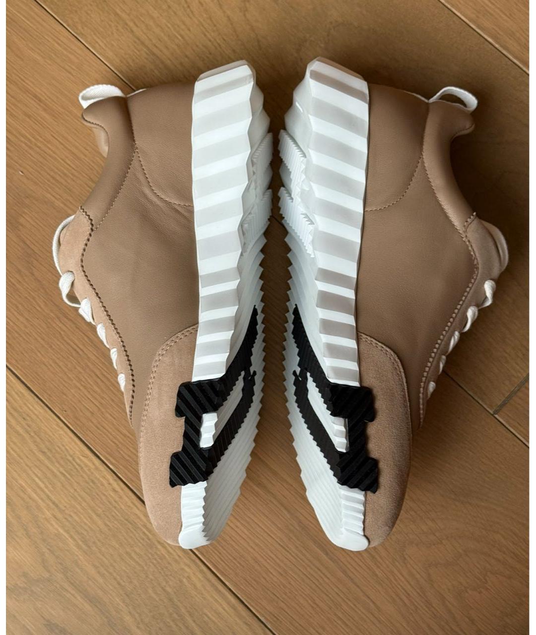 HERMES Бежевые замшевые кроссовки, фото 9