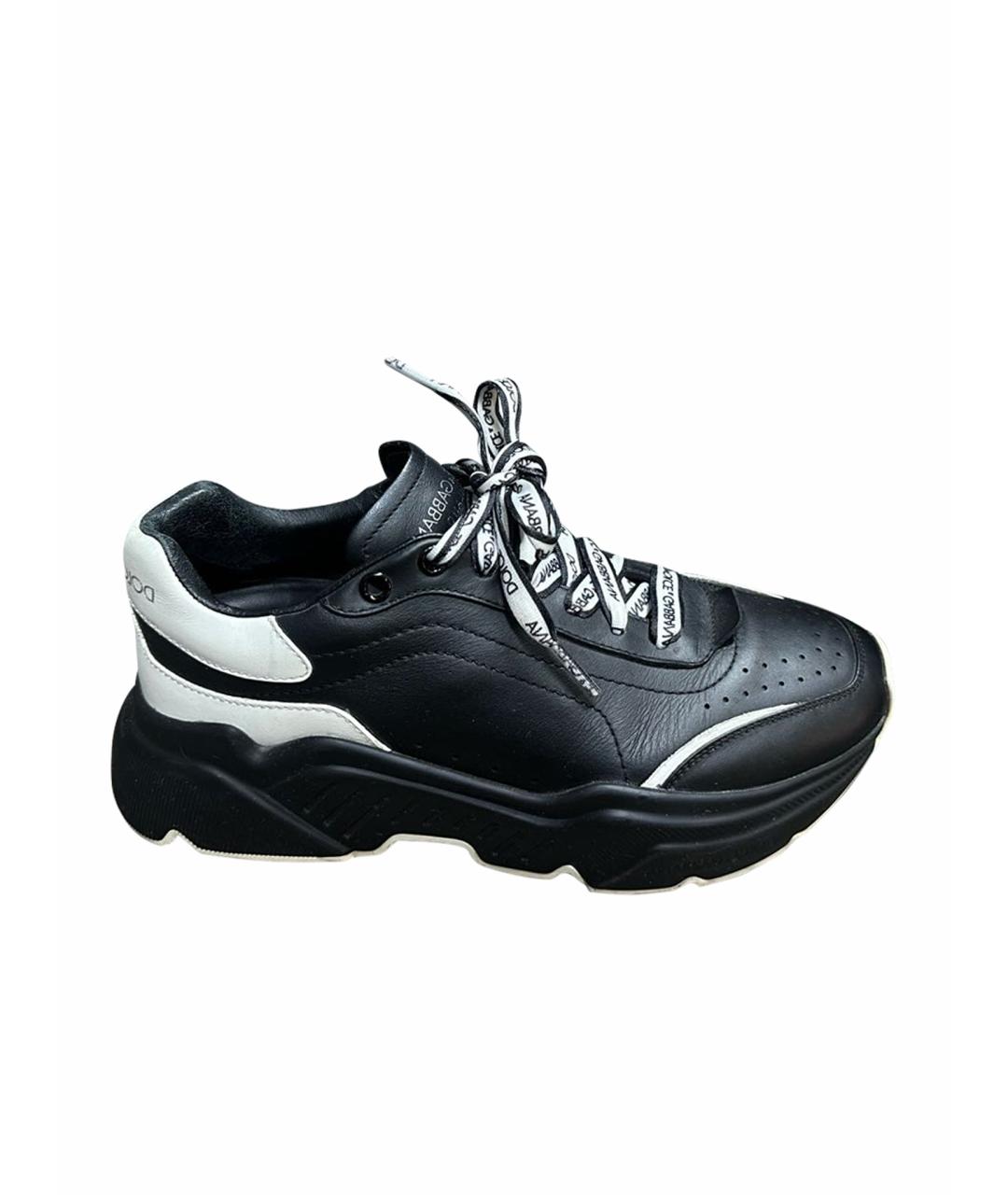 DOLCE&GABBANA Черные кожаные кроссовки, фото 1