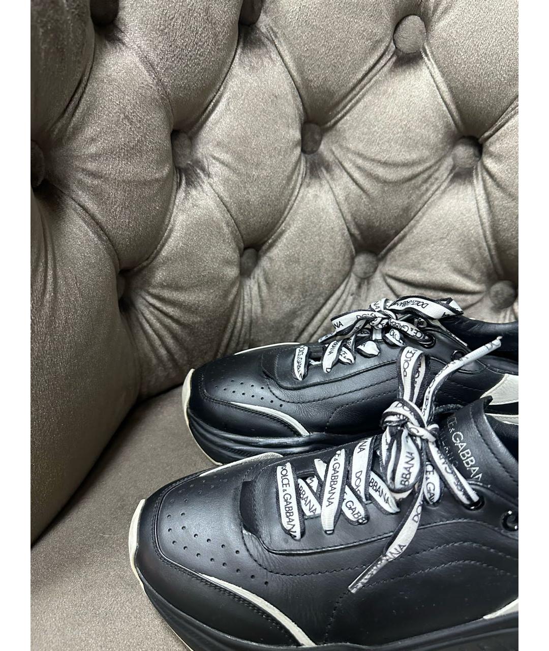 DOLCE&GABBANA Черные кожаные кроссовки, фото 2