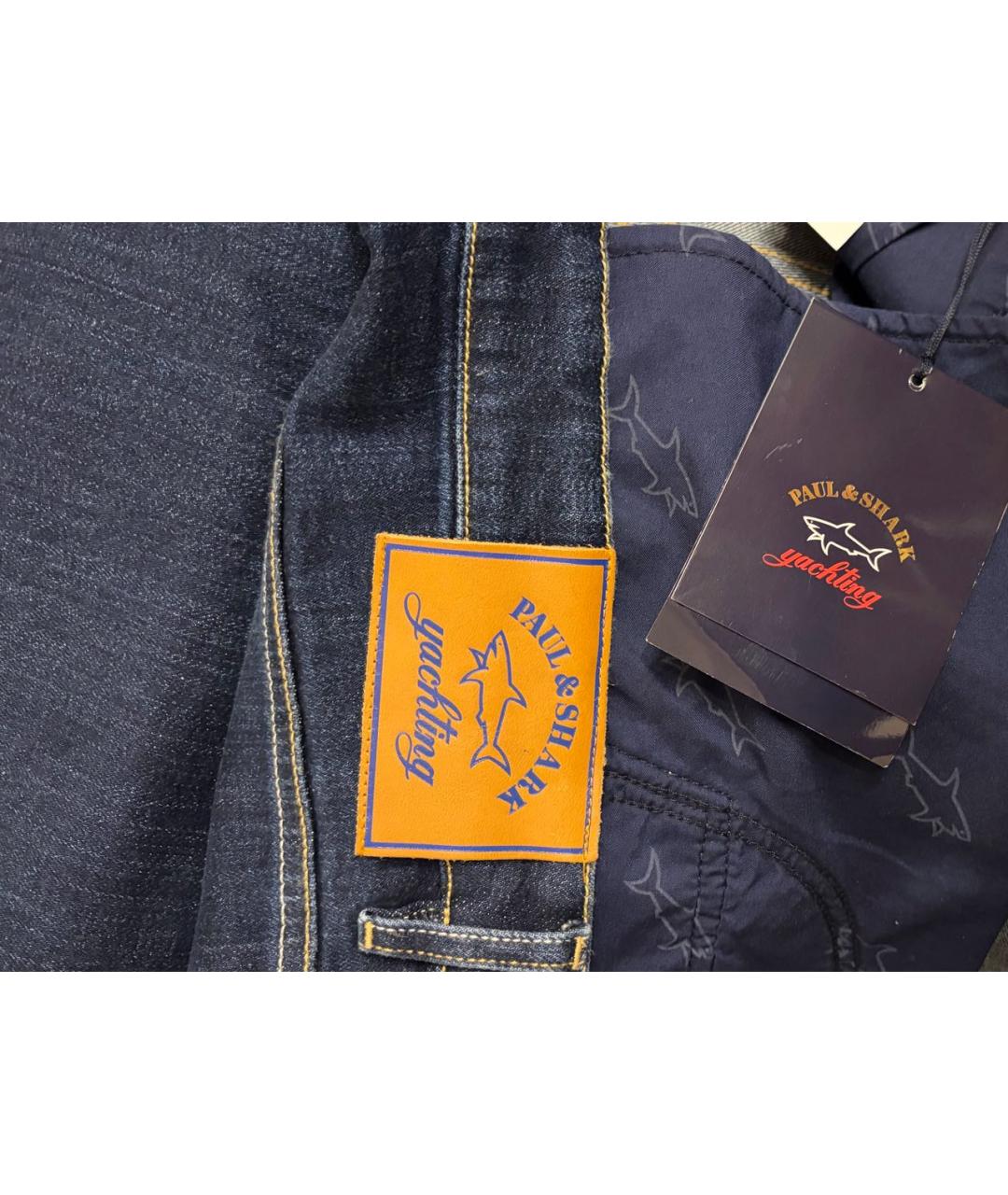 PAUL & SHARK Темно-синие хлопко-эластановые прямые джинсы, фото 4