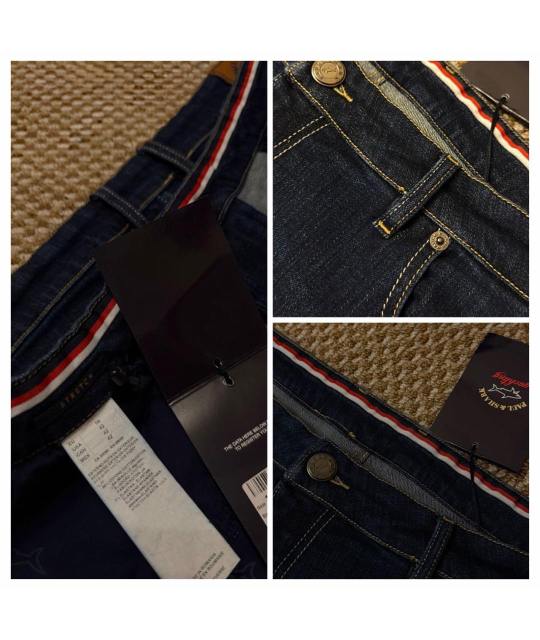 PAUL & SHARK Темно-синие хлопко-эластановые прямые джинсы, фото 6