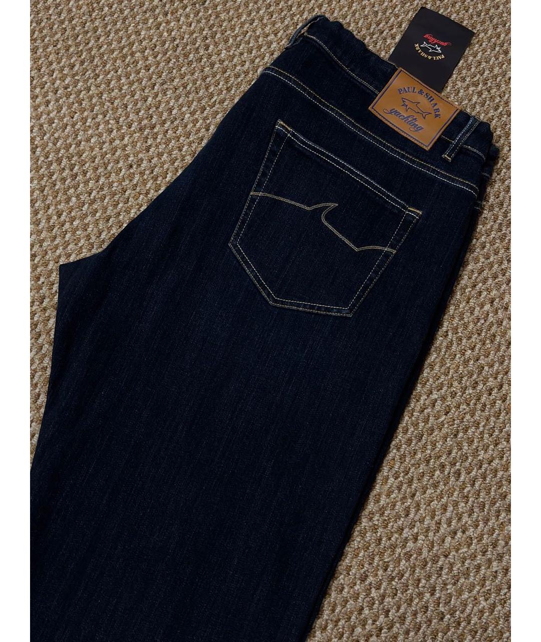 PAUL & SHARK Темно-синие хлопко-эластановые прямые джинсы, фото 5