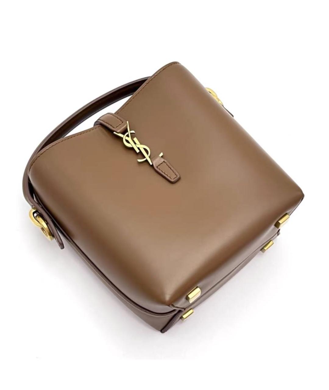 SAINT LAURENT Коричневая кожаная сумка с короткими ручками, фото 4