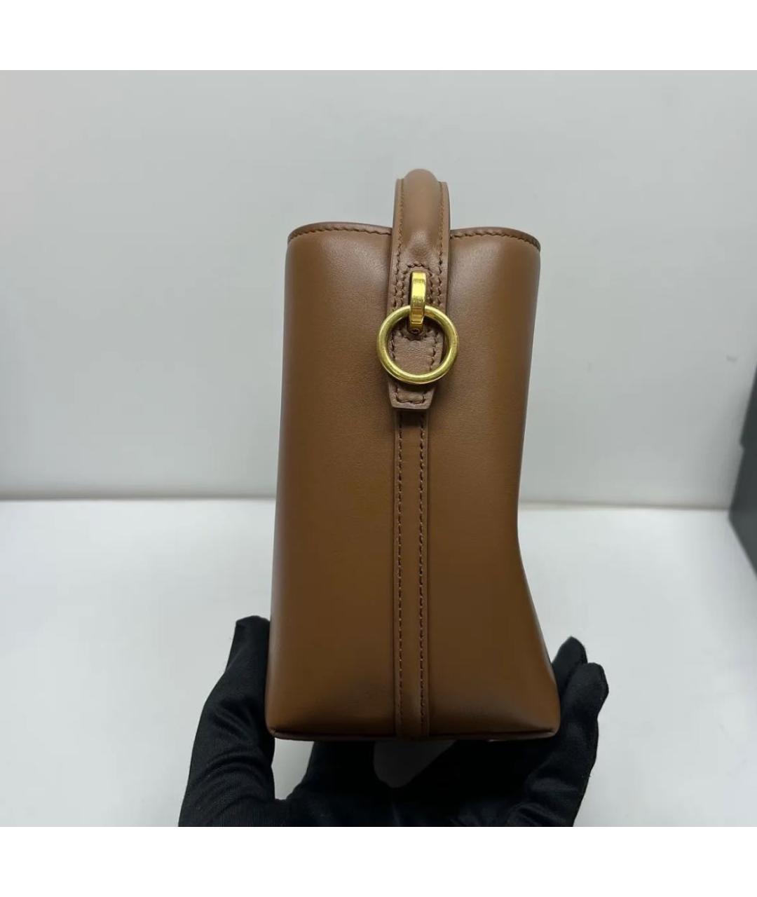 SAINT LAURENT Коричневая кожаная сумка с короткими ручками, фото 3