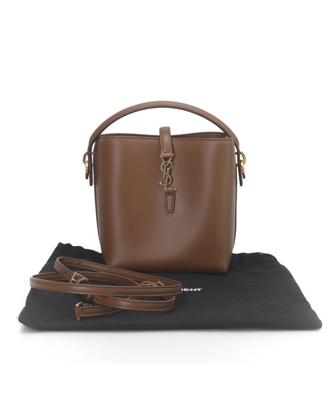 SAINT LAURENT Коричневая кожаная сумка с короткими ручками, фото 2