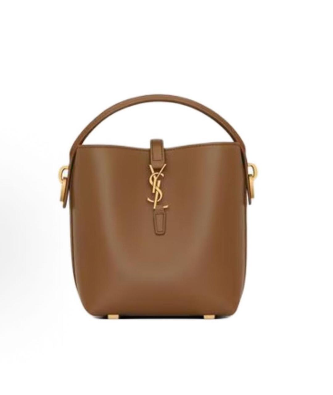 SAINT LAURENT Коричневая кожаная сумка с короткими ручками, фото 5