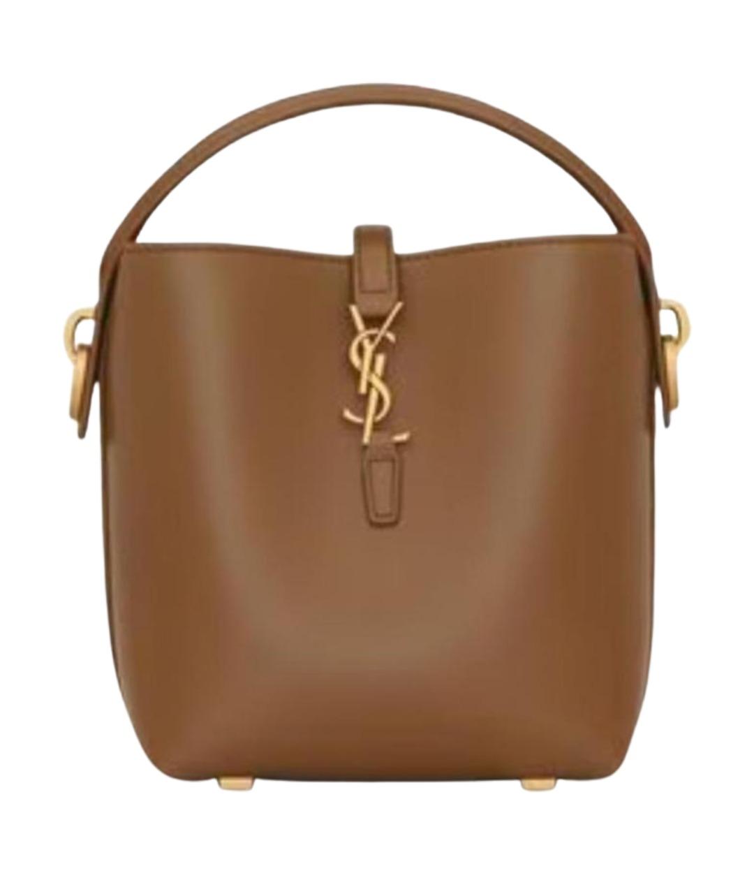 SAINT LAURENT Коричневая кожаная сумка с короткими ручками, фото 1
