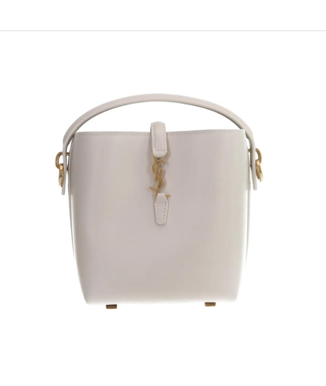 SAINT LAURENT Белая кожаная сумка с короткими ручками, фото 6