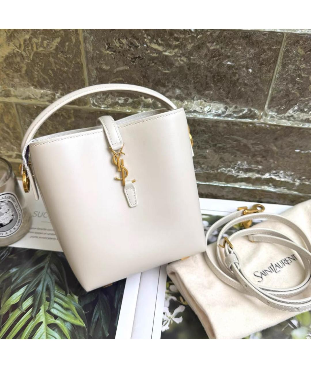 SAINT LAURENT Белая кожаная сумка с короткими ручками, фото 2