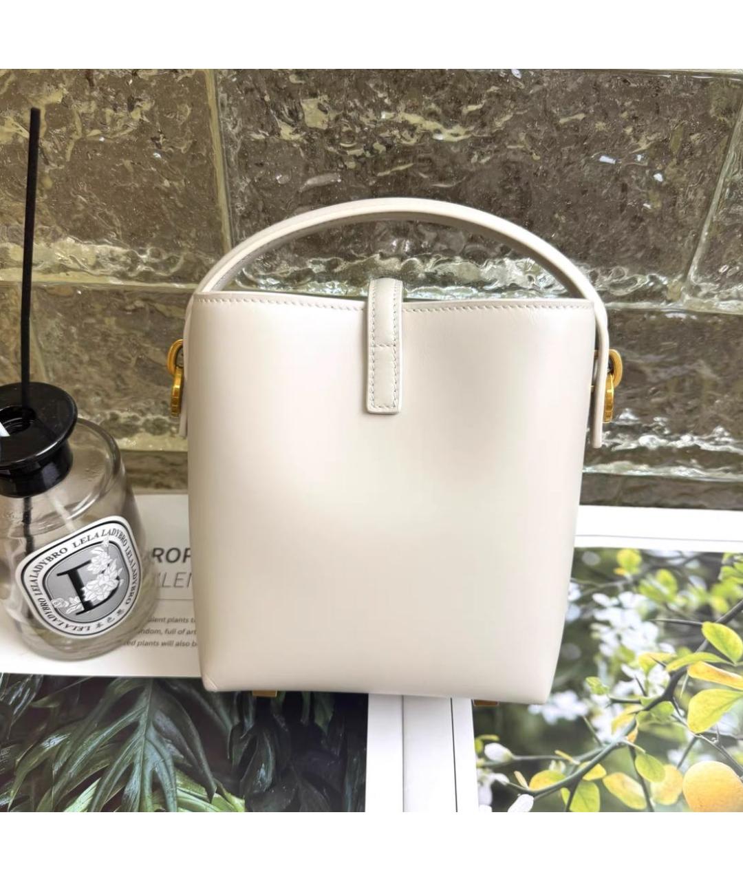SAINT LAURENT Белая кожаная сумка с короткими ручками, фото 5