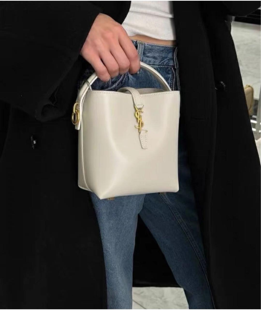 SAINT LAURENT Белая кожаная сумка с короткими ручками, фото 3