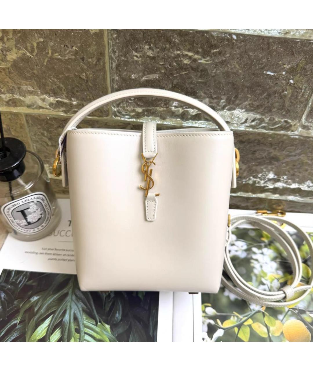 SAINT LAURENT Белая кожаная сумка с короткими ручками, фото 4