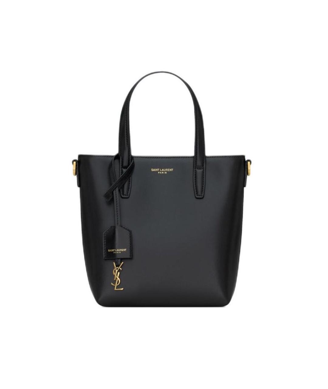 SAINT LAURENT Черная кожаная сумка с короткими ручками, фото 1