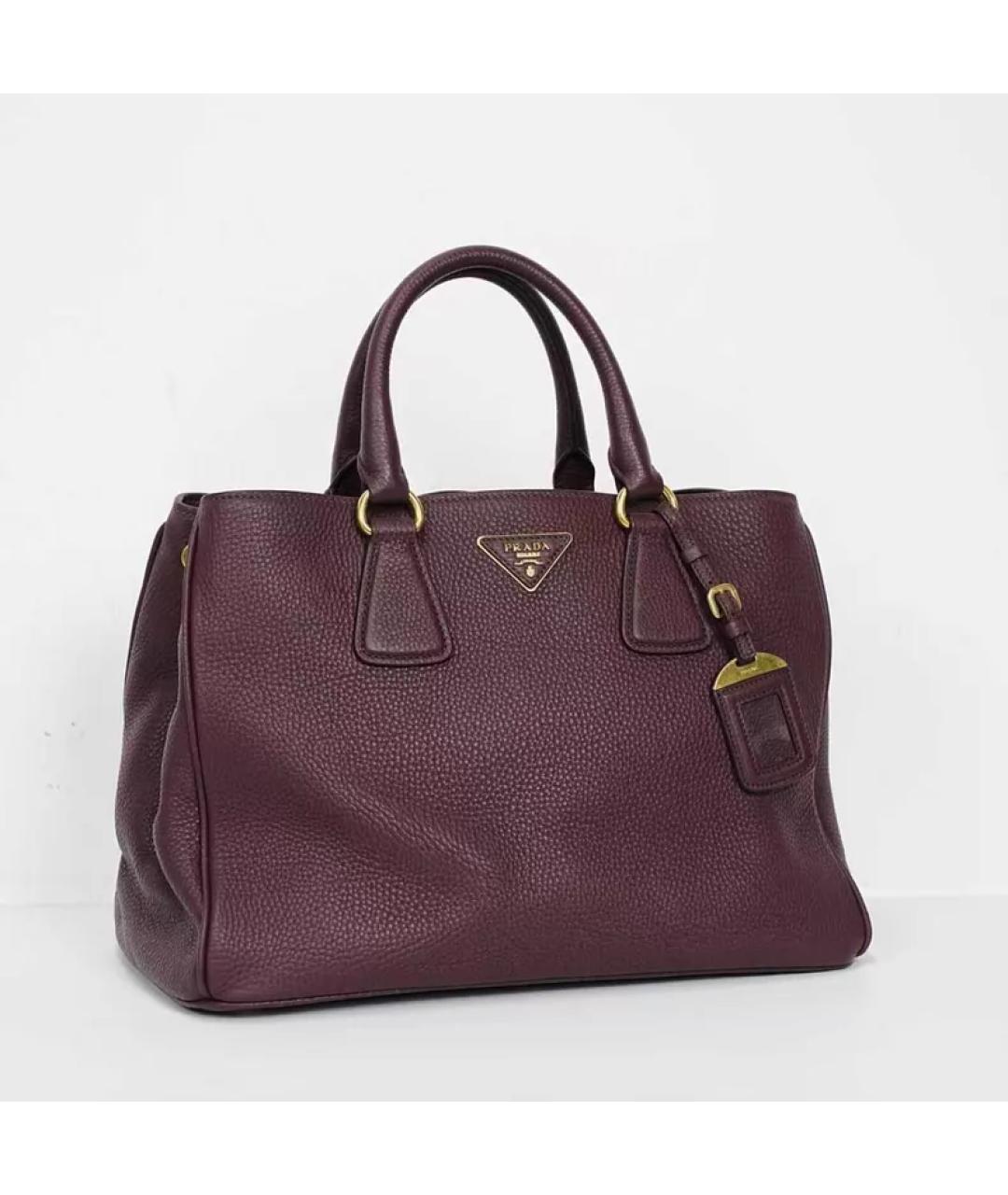 PRADA Бордовая кожаная сумка с короткими ручками, фото 7