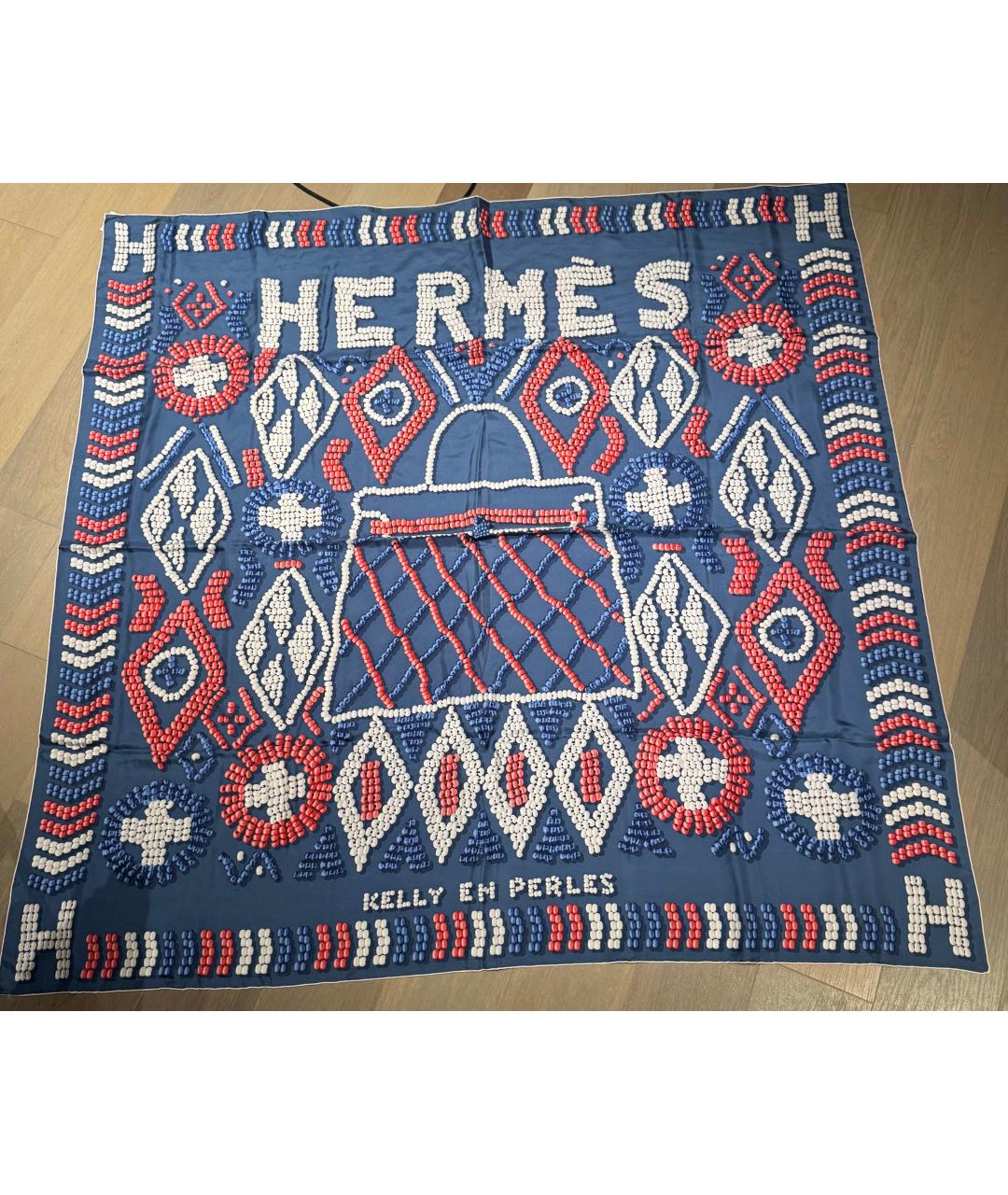 HERMES Синий шелковый платок, фото 7