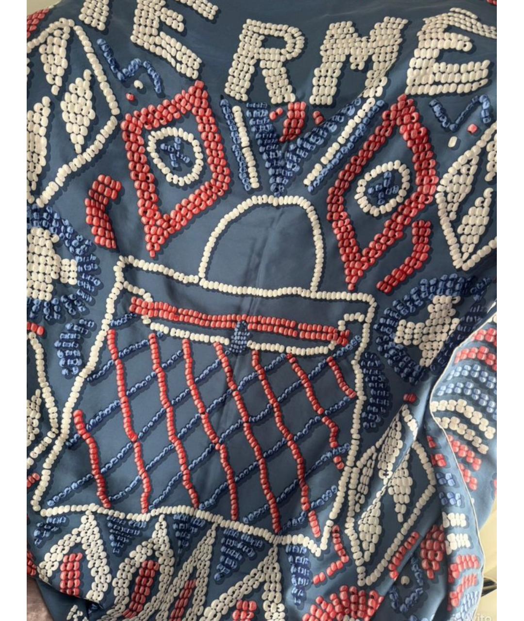 HERMES Синий шелковый платок, фото 6