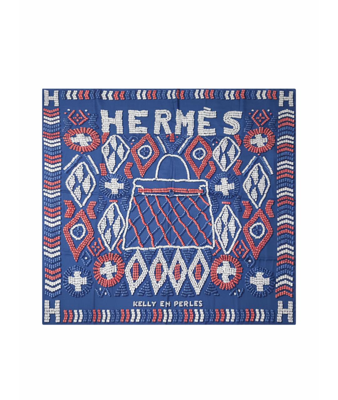 HERMES Синий шелковый платок, фото 1