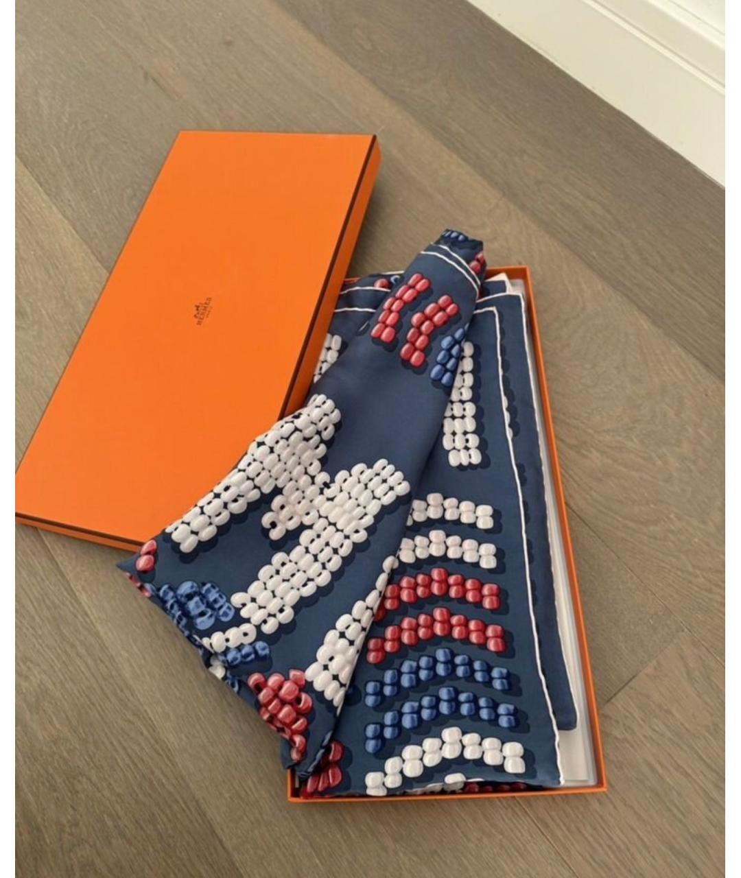 HERMES Синий шелковый платок, фото 2