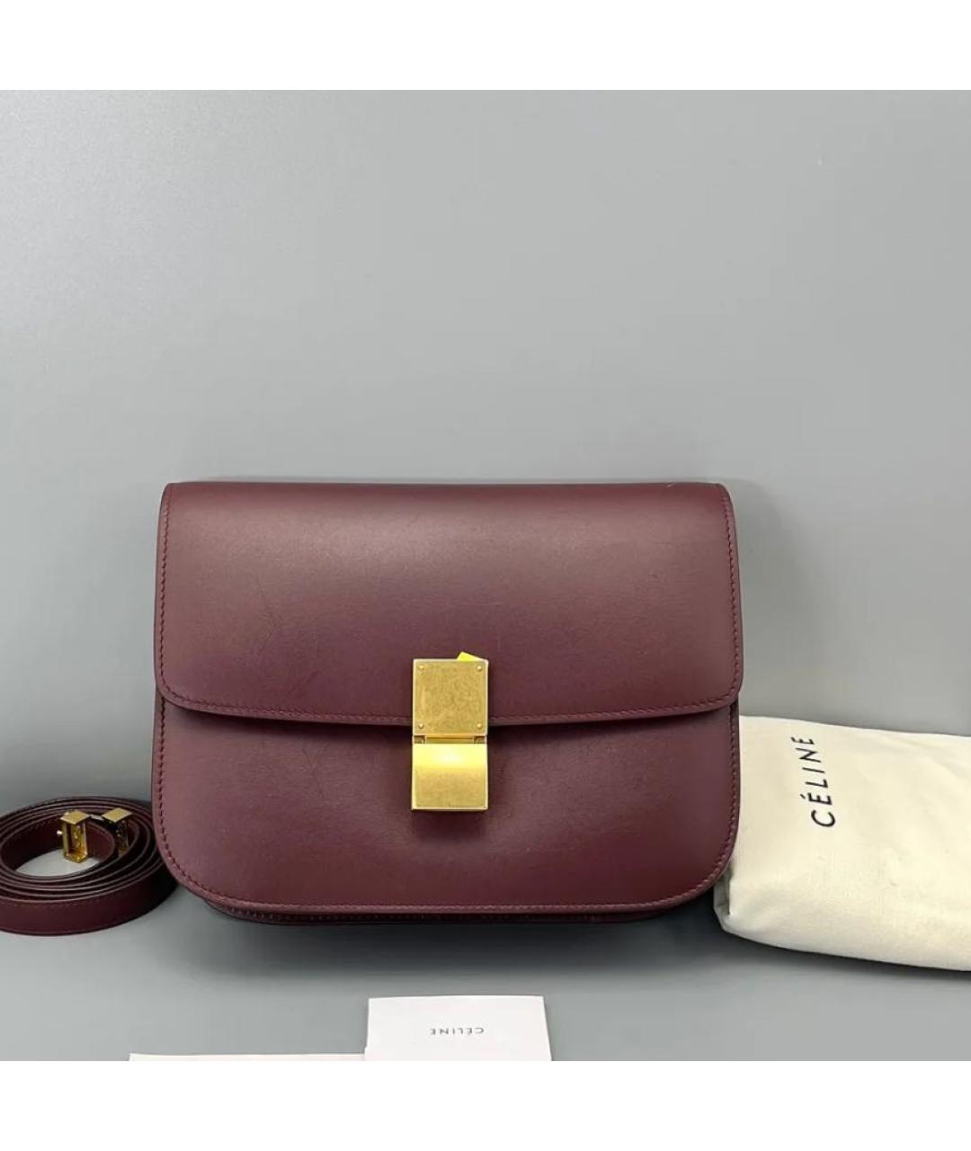 CELINE Бордовая кожаная сумка через плечо, фото 2
