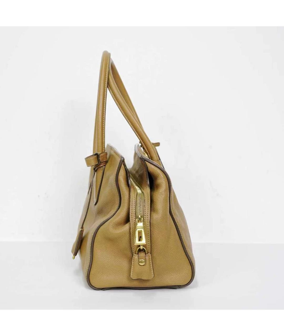 PRADA Бежевая кожаная сумка с короткими ручками, фото 6