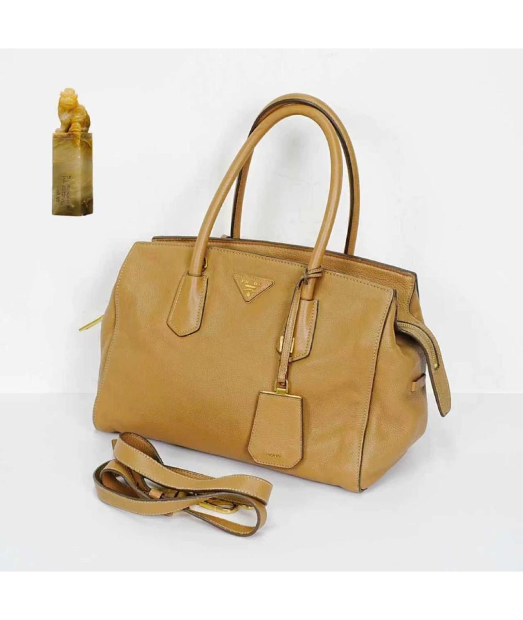 PRADA Бежевая кожаная сумка с короткими ручками, фото 9