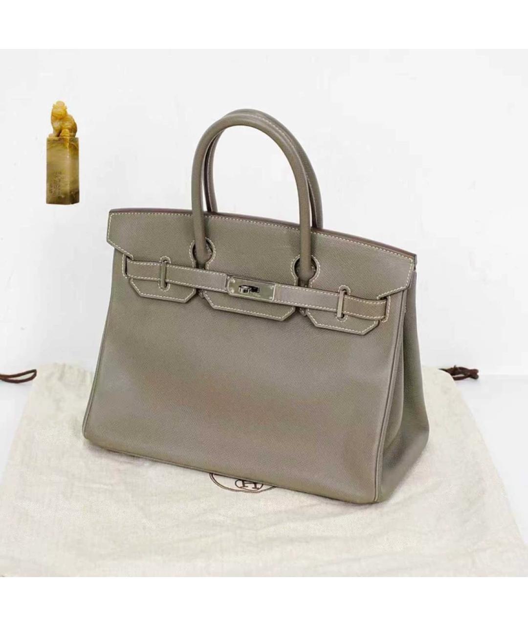 HERMES Серая кожаная сумка с короткими ручками, фото 9