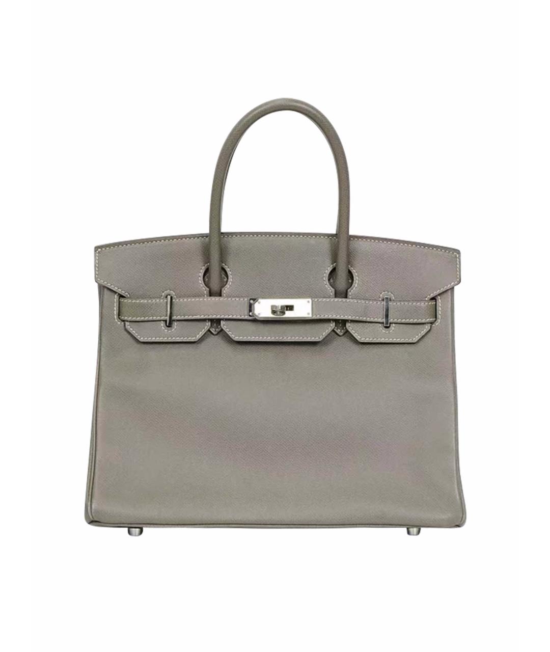 HERMES Серая кожаная сумка с короткими ручками, фото 1