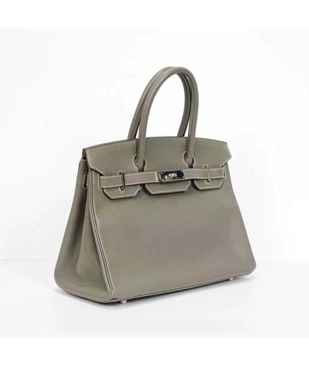 HERMES Серая кожаная сумка с короткими ручками, фото 2