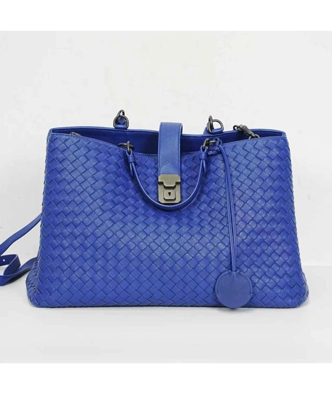 BOTTEGA VENETA Синяя кожаная сумка с короткими ручками, фото 4