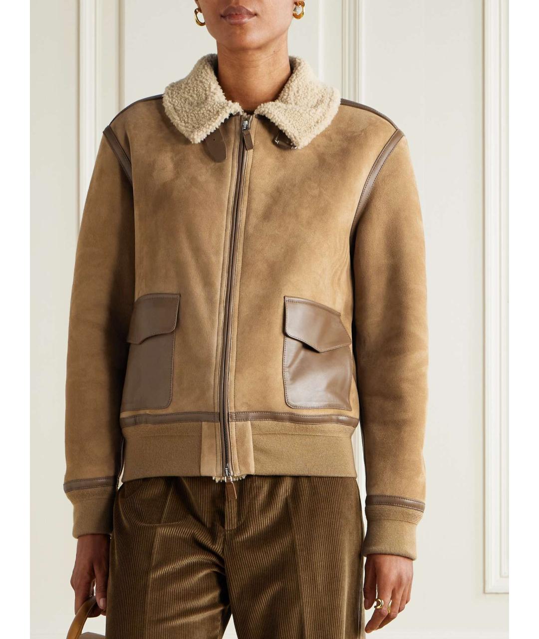 RALPH LAUREN PURPLE LABEL Бежевая замшевая дубленка, фото 7