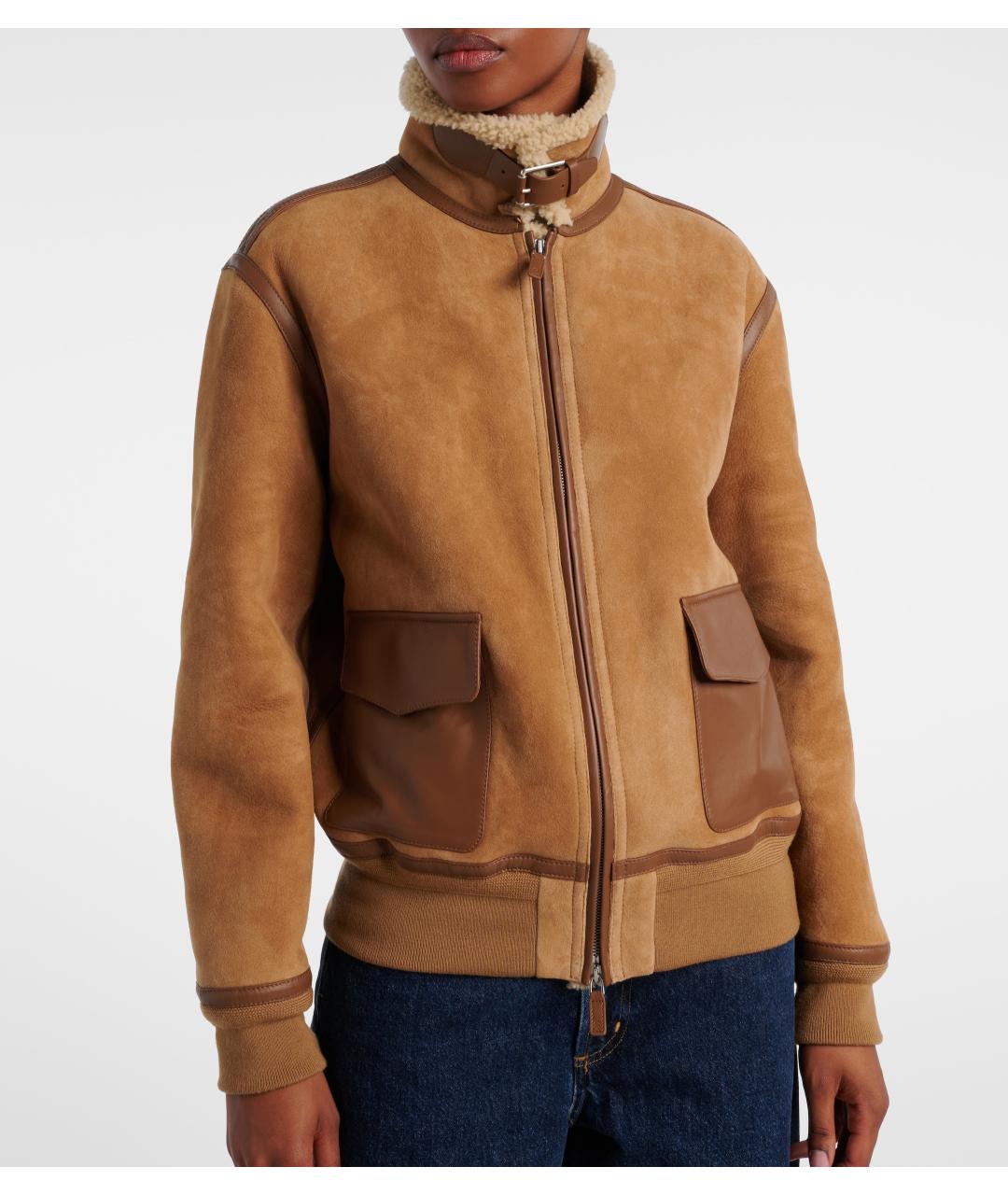 RALPH LAUREN PURPLE LABEL Бежевая замшевая дубленка, фото 2