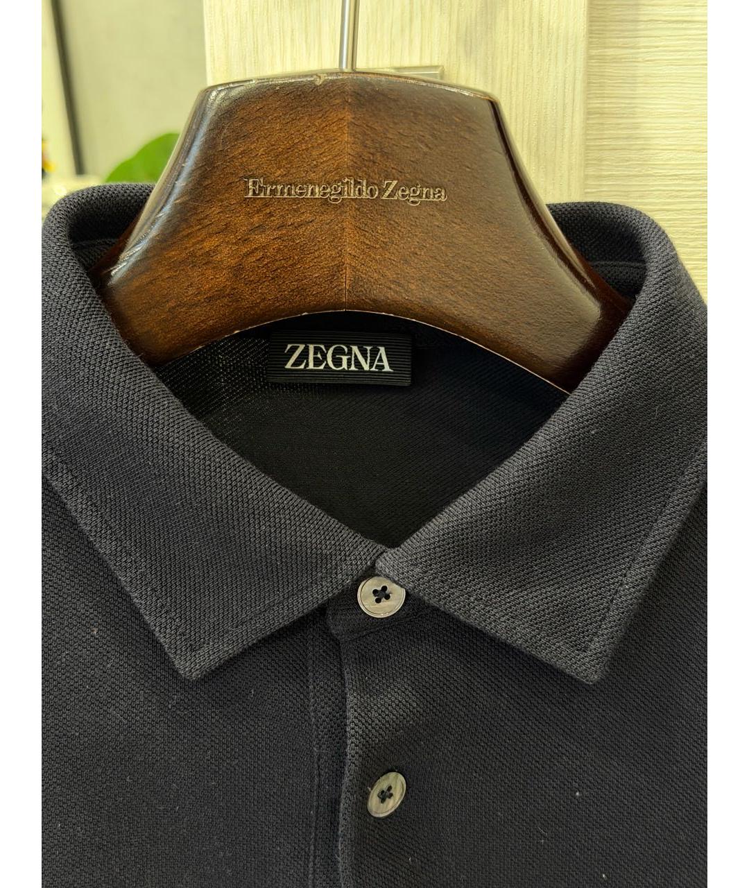 ZEGNA Темно-синее хлопковое поло с длинным рукавом, фото 4