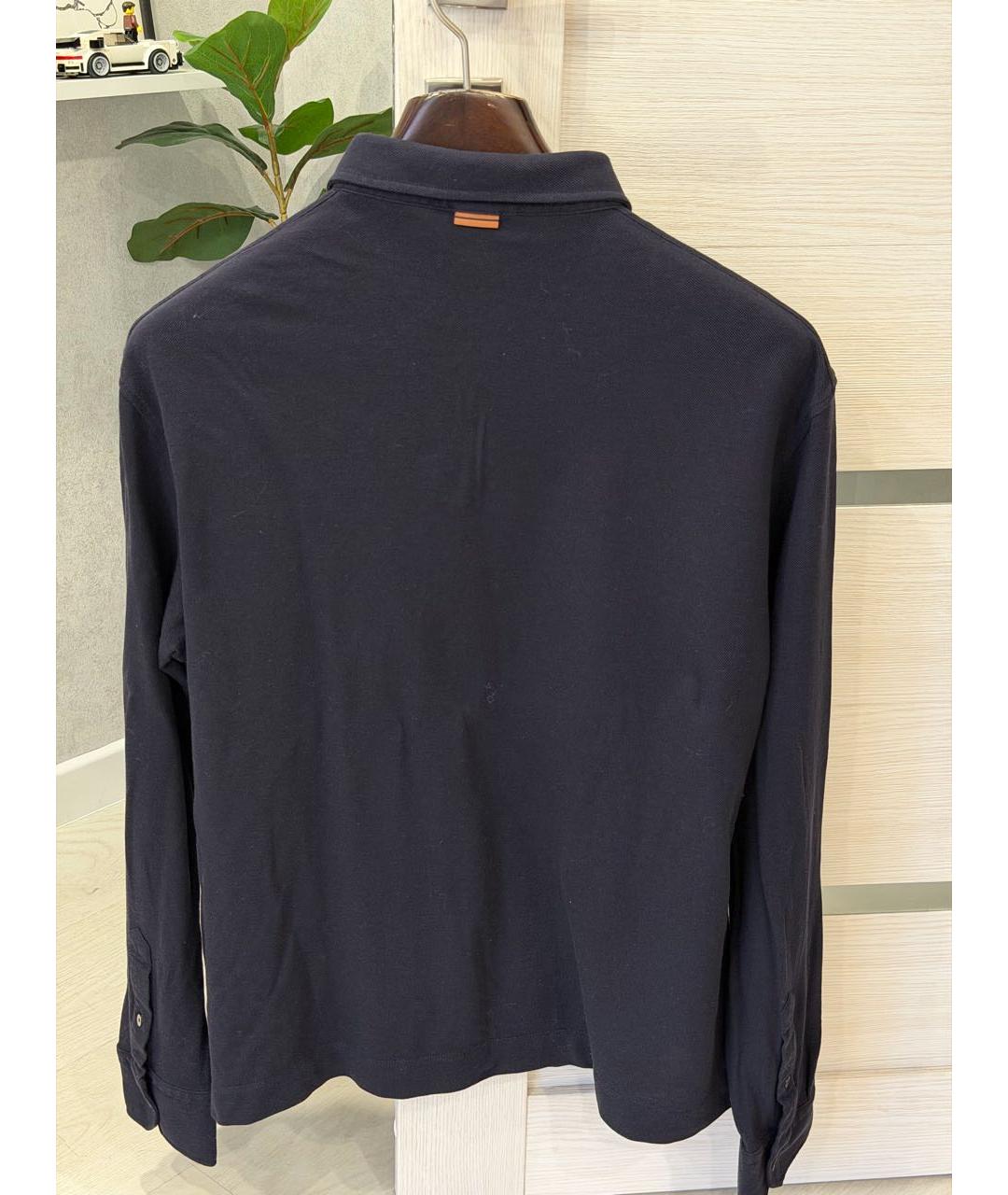 ZEGNA Темно-синее хлопковое поло с длинным рукавом, фото 2