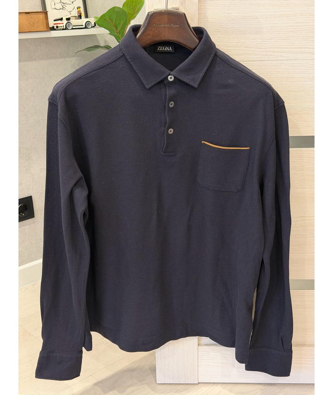 ZEGNA Темно-синее хлопковое поло с длинным рукавом, фото 9