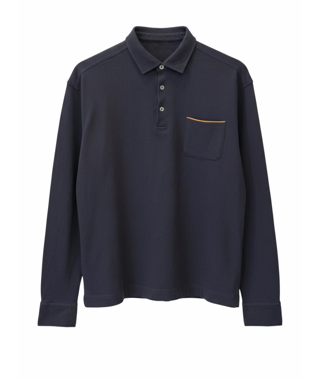 ZEGNA Темно-синее хлопковое поло с длинным рукавом, фото 1