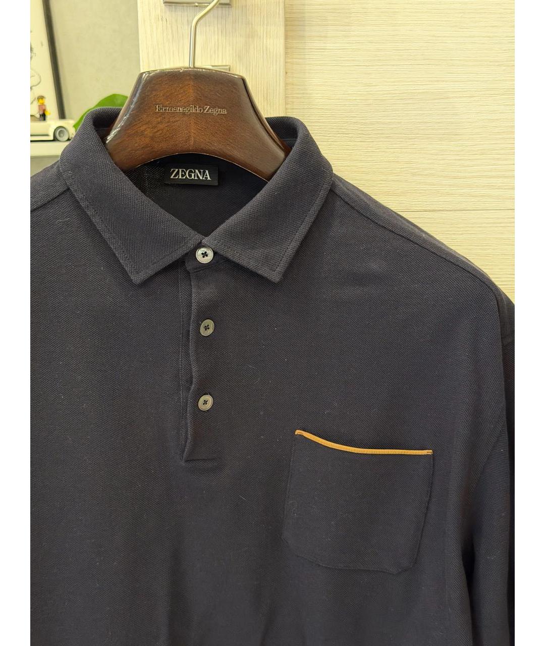 ZEGNA Темно-синее хлопковое поло с длинным рукавом, фото 5