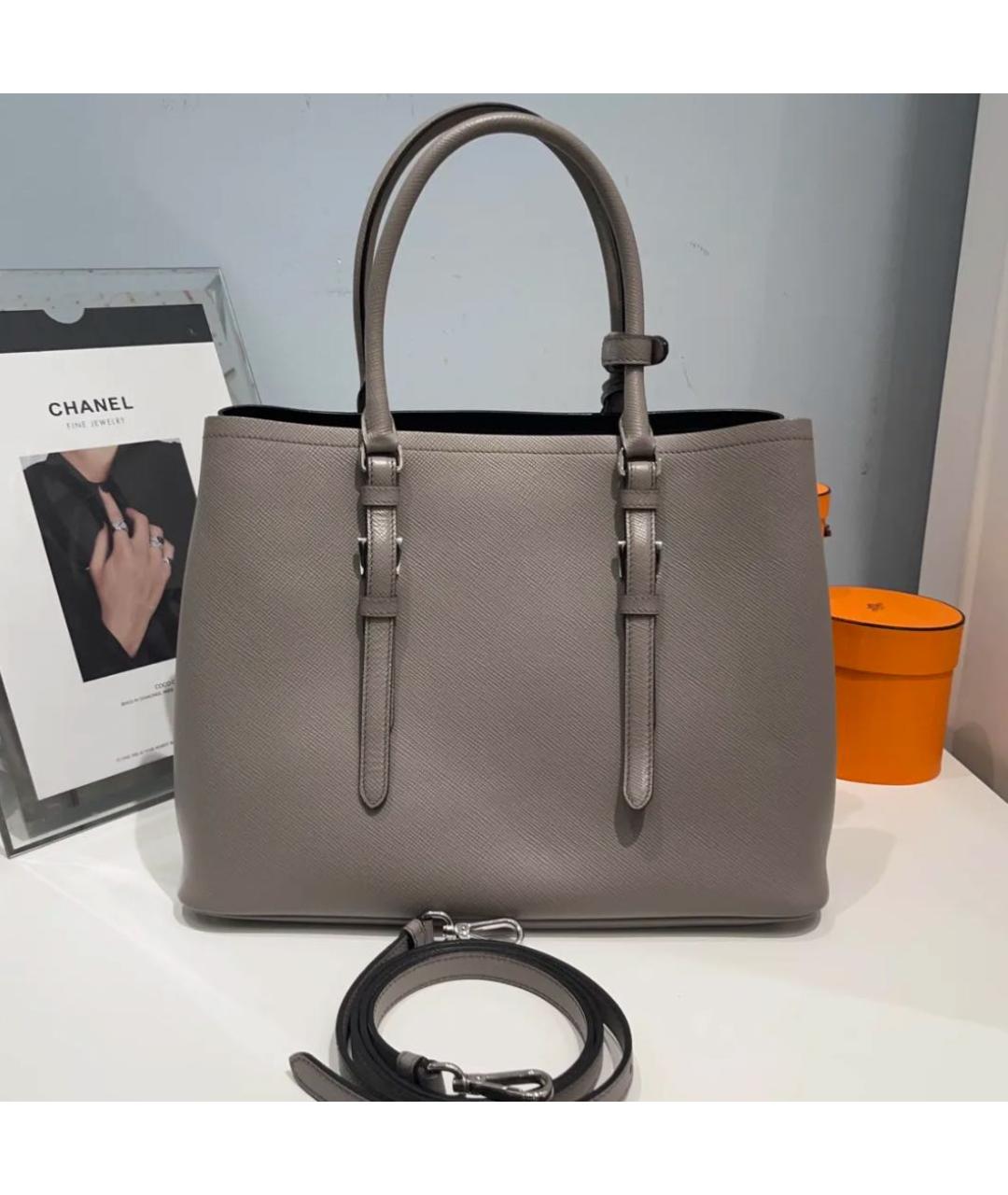 PRADA Серая кожаная сумка тоут, фото 3