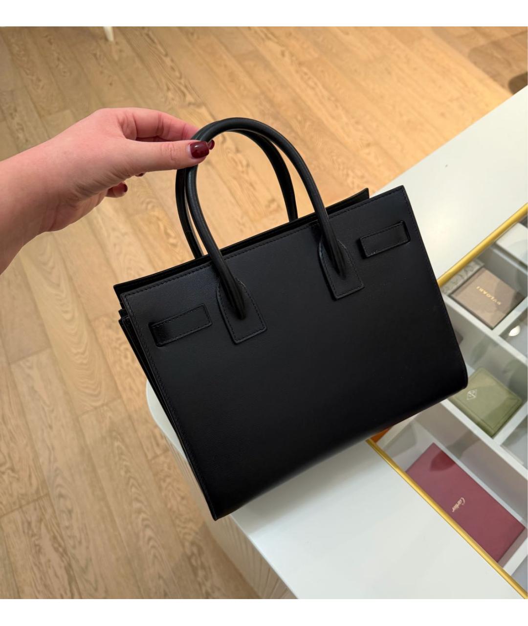 SAINT LAURENT Черная кожаная сумка с короткими ручками, фото 2