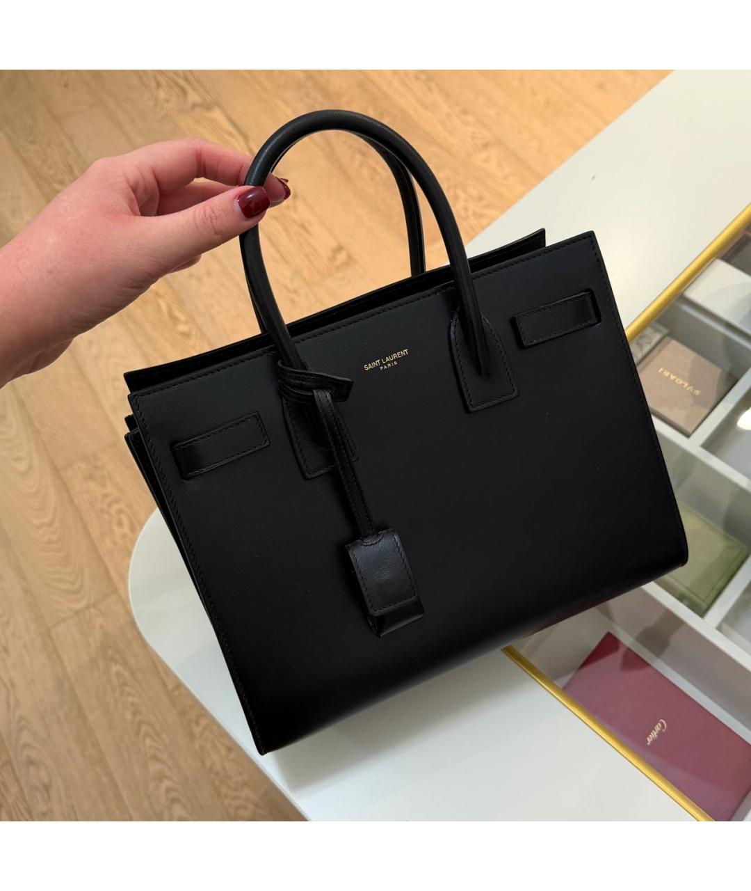 SAINT LAURENT Черная кожаная сумка с короткими ручками, фото 5