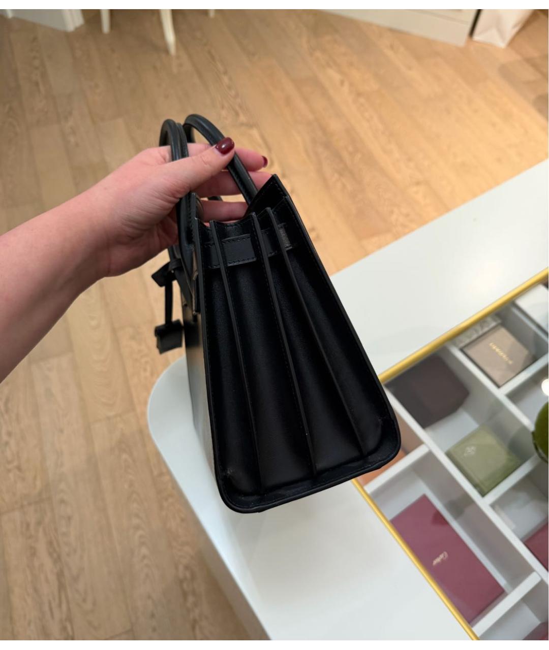 SAINT LAURENT Черная кожаная сумка с короткими ручками, фото 3