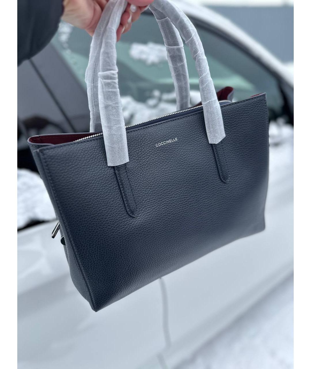 COCCINELLE Темно-синяя кожаная сумка тоут, фото 4