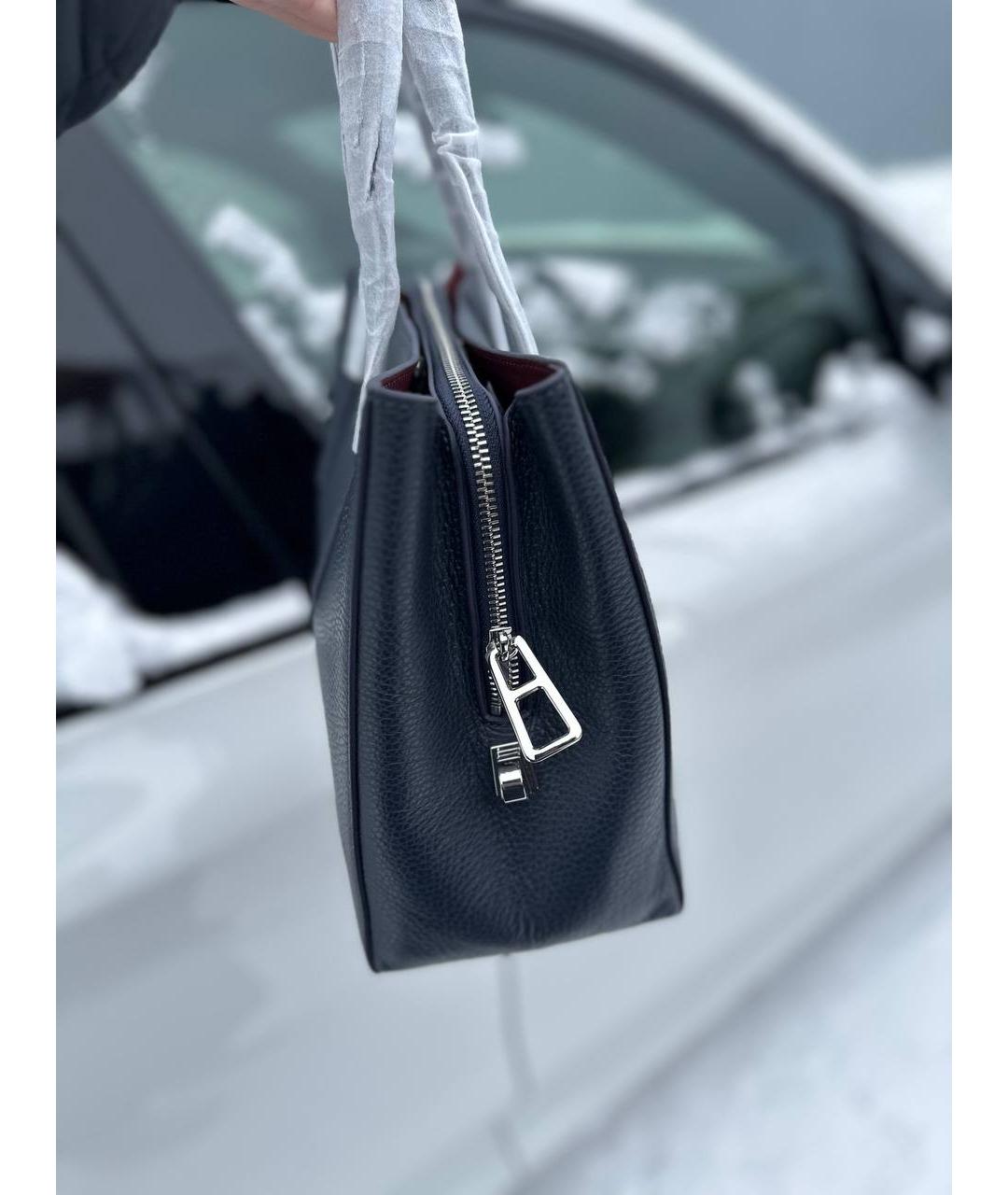 COCCINELLE Темно-синяя кожаная сумка тоут, фото 5