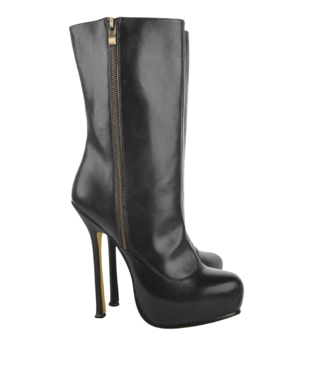 SAINT LAURENT Черные кожаные сапоги, фото 1