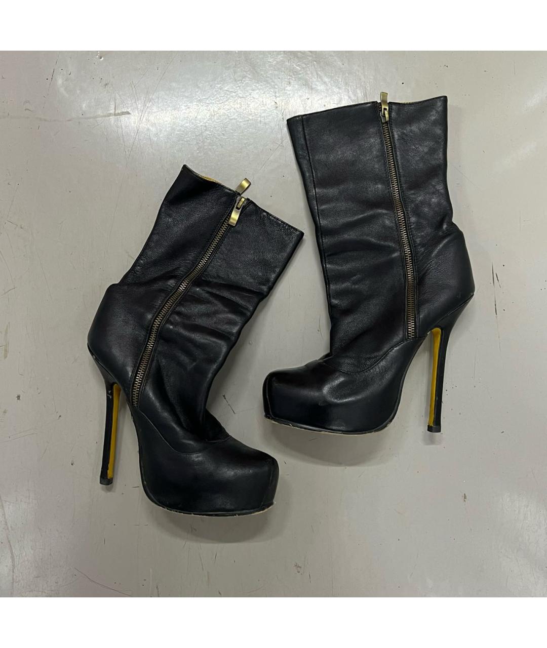 SAINT LAURENT Черные кожаные сапоги, фото 2