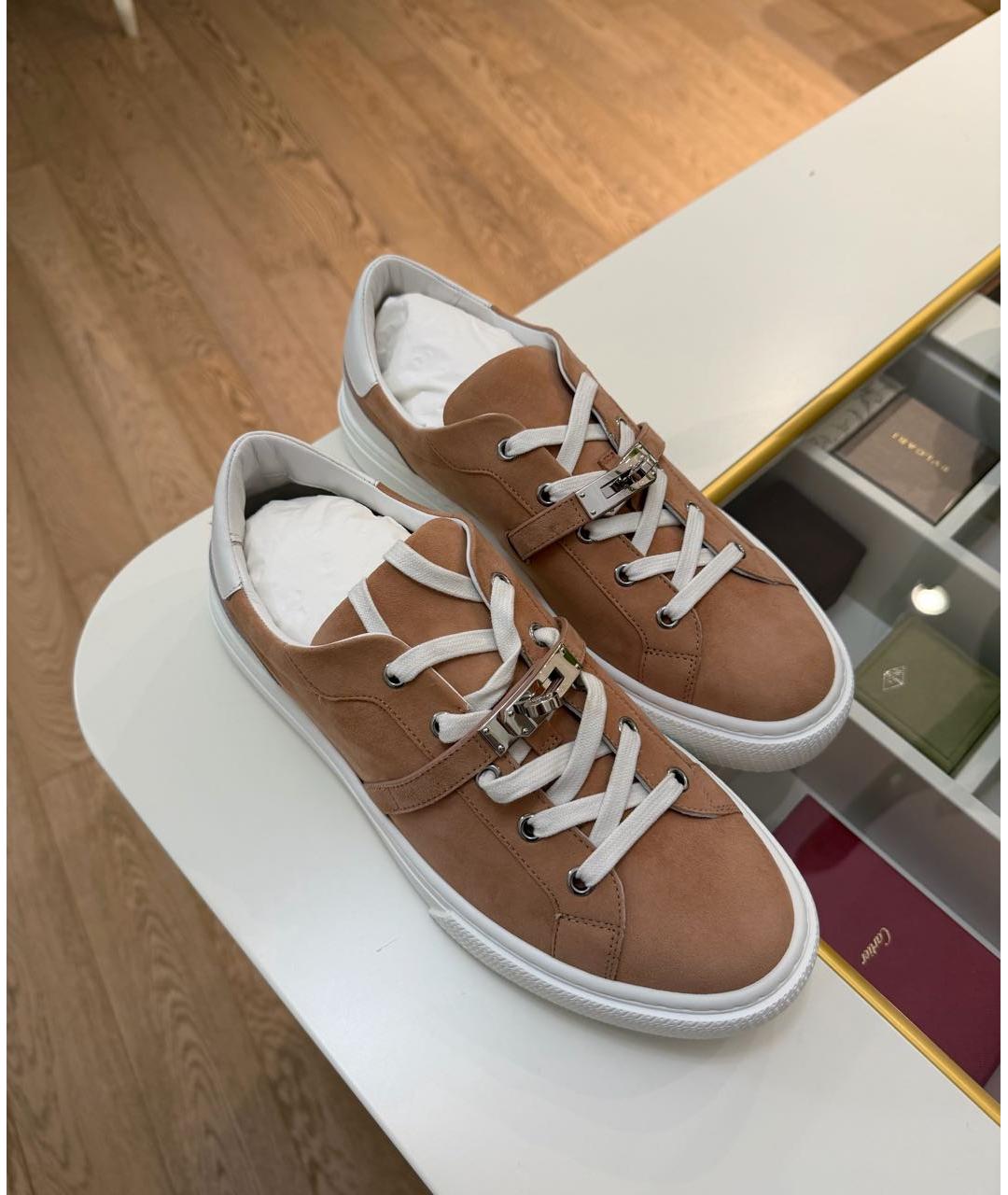 HERMES Коралловые замшевые кеды, фото 2